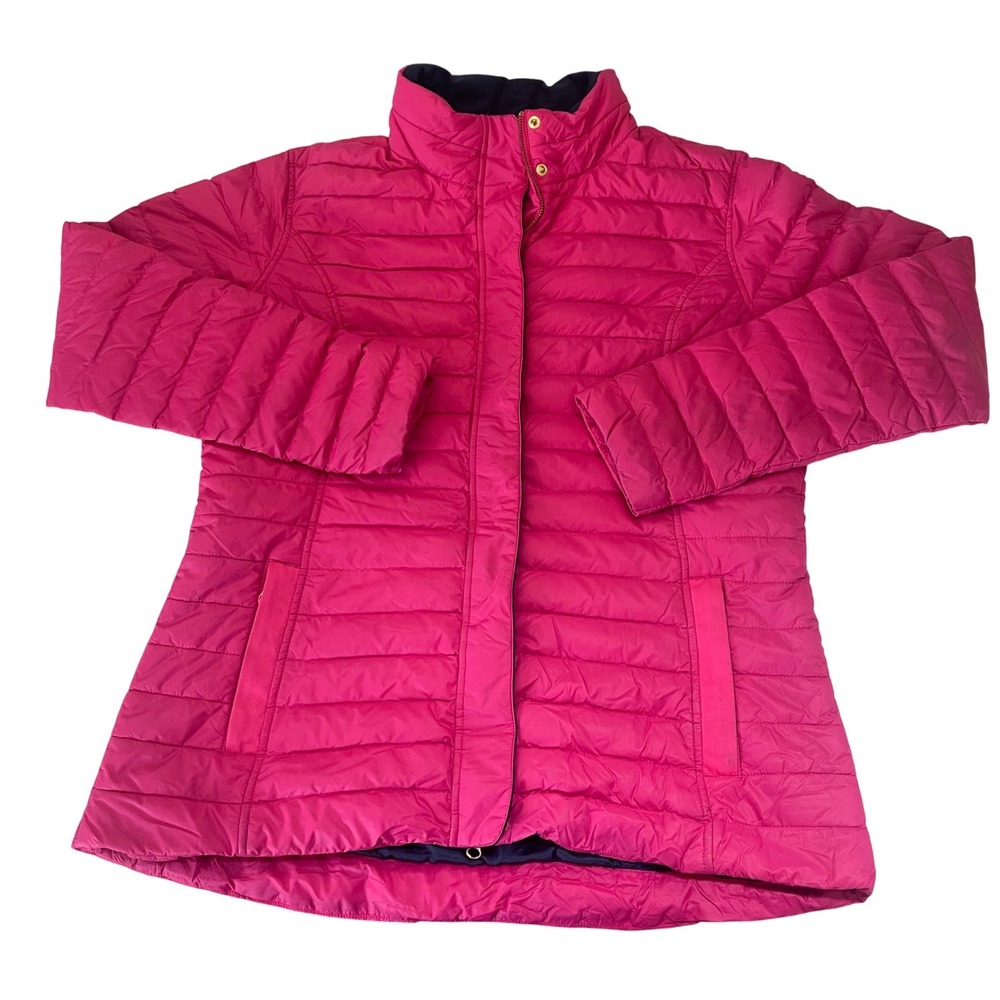 Vineyard Vines Pink Goose Down Puffer Jacket Womens XL Full Zip Quilted Coat